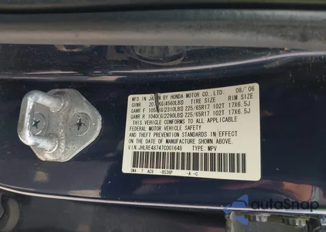 2007 Honda Cr-V Ex-L z USA, uszkodzony, nr VIN JHLRE48747C001648